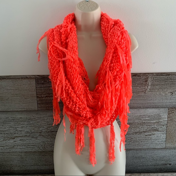 Steve Madden infinity scarves with fringe.  
Vibrant orange and teal - Picture 3 of 4